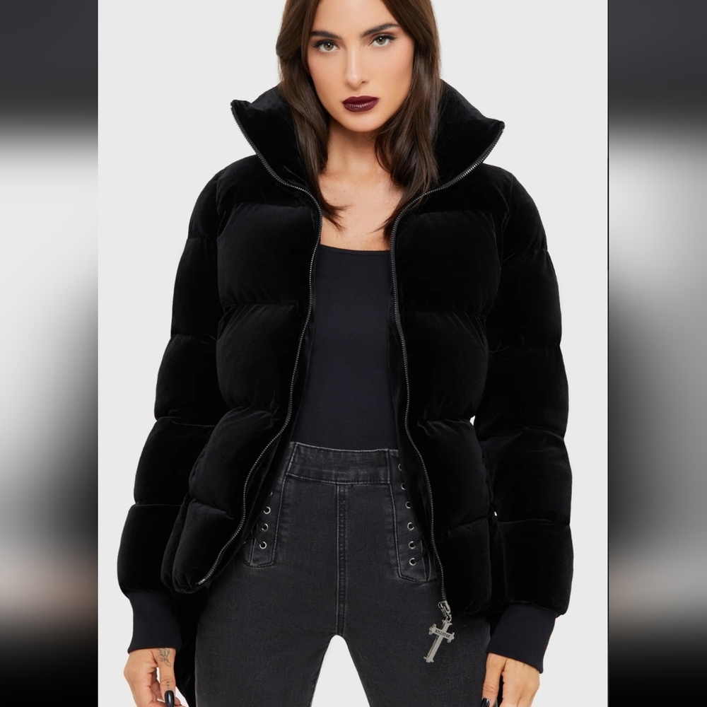 Killstar Black Velvet Puffer Jacket